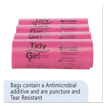 Stout Feminine Hygiene Sanitary Disposal Bags, 4" x 4" x 10", Pink/Black, PK600 TG-7514P10